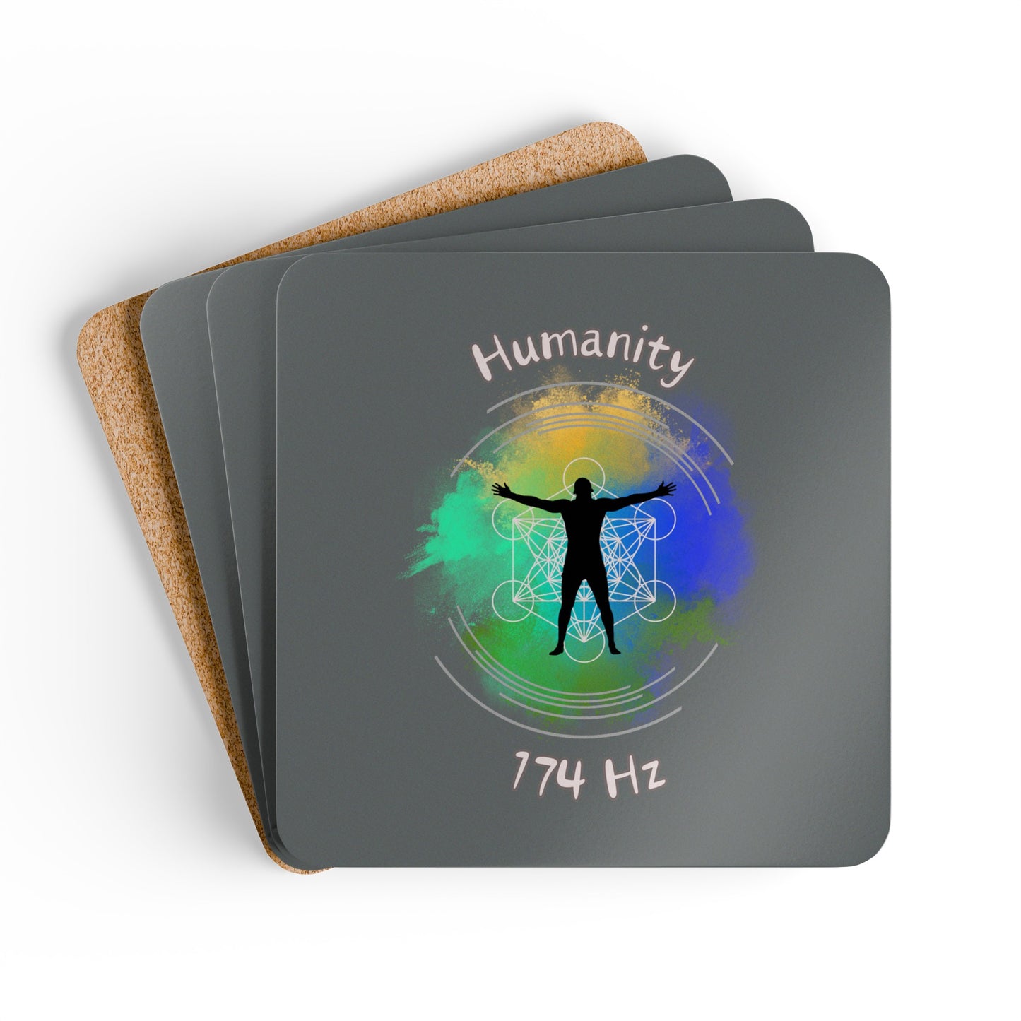 174 Hz Humanity (O2) Corkwood Coaster Set