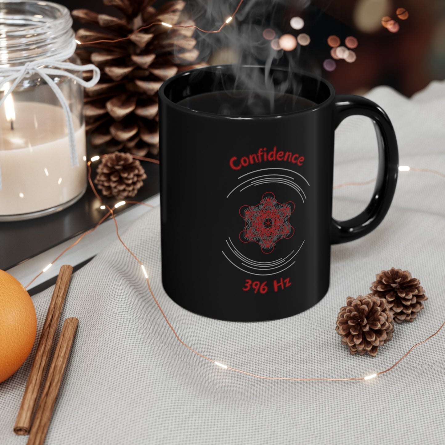 396 Hz Confidence (C1) Black Mug (Original Series - Crystal)