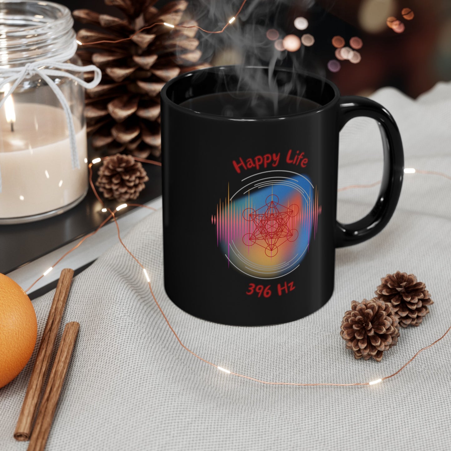 396 Hz Happy Life (W1) Black Mug