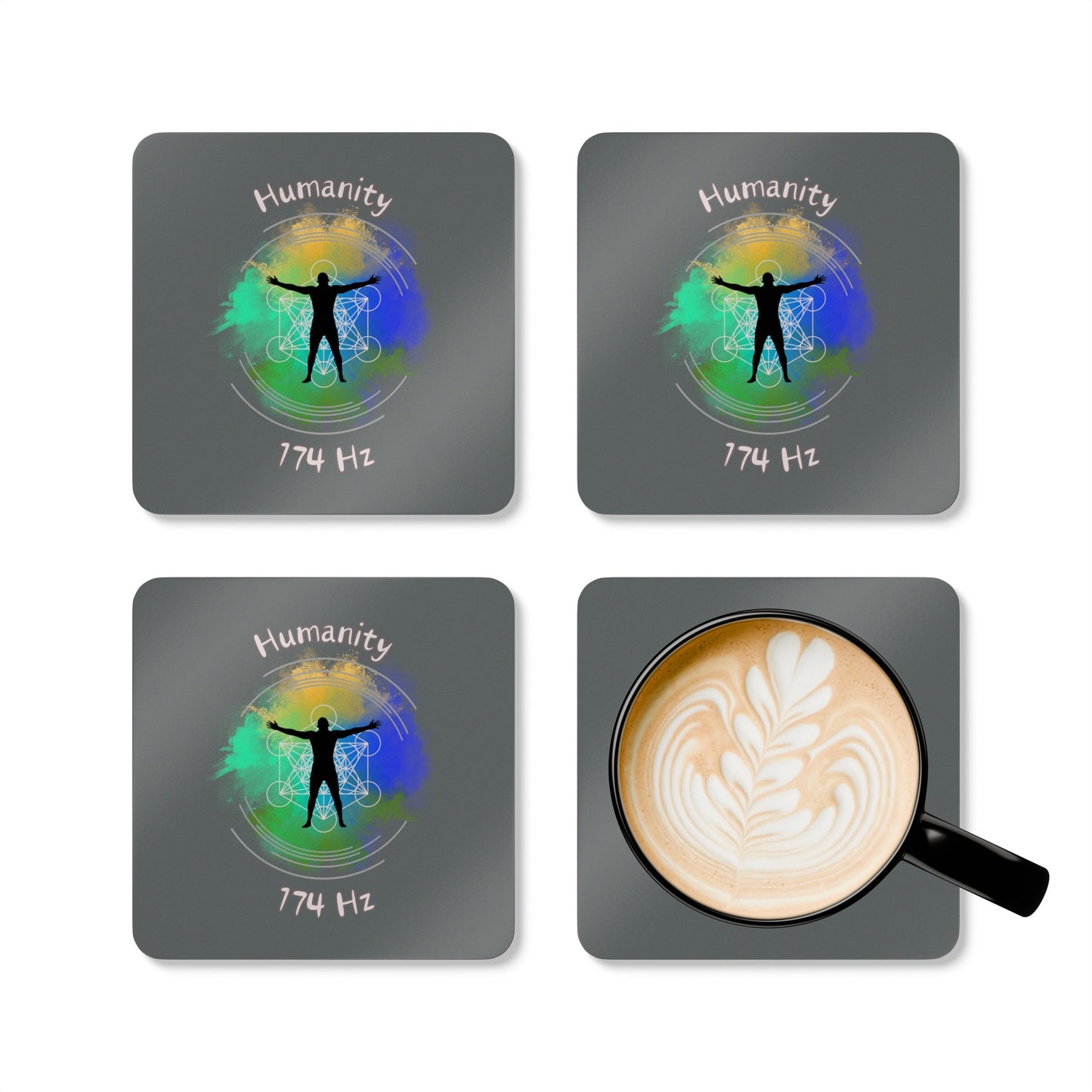 174 Hz Humanity (O2) Corkwood Coaster Set