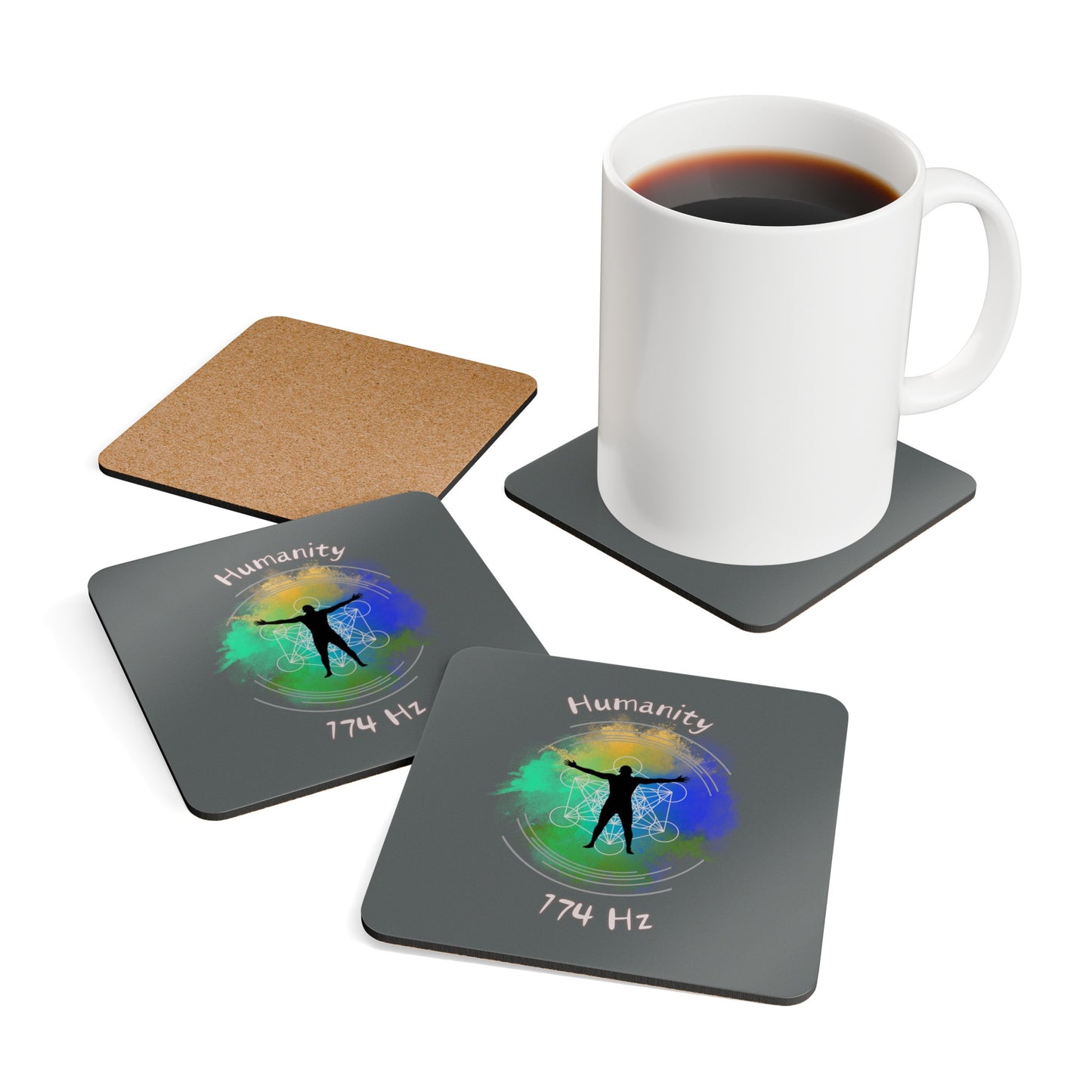 174 Hz Humanity (O2) Corkwood Coaster Set